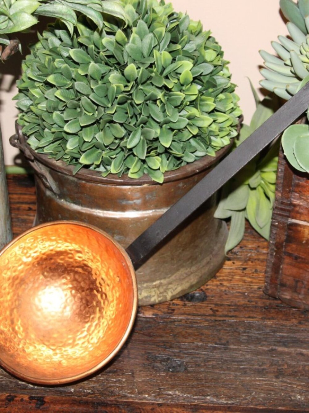 Vintage Primitive Farmhouse Hammered Copper Ladle